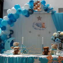 Декорация "Мечета, здвезди и облачета" в синьо, бяло и сребро